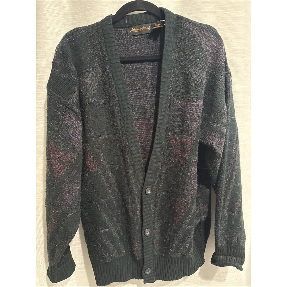 Michael Gerald Vintage Men's Made in USA Black  Cardigan / size Large